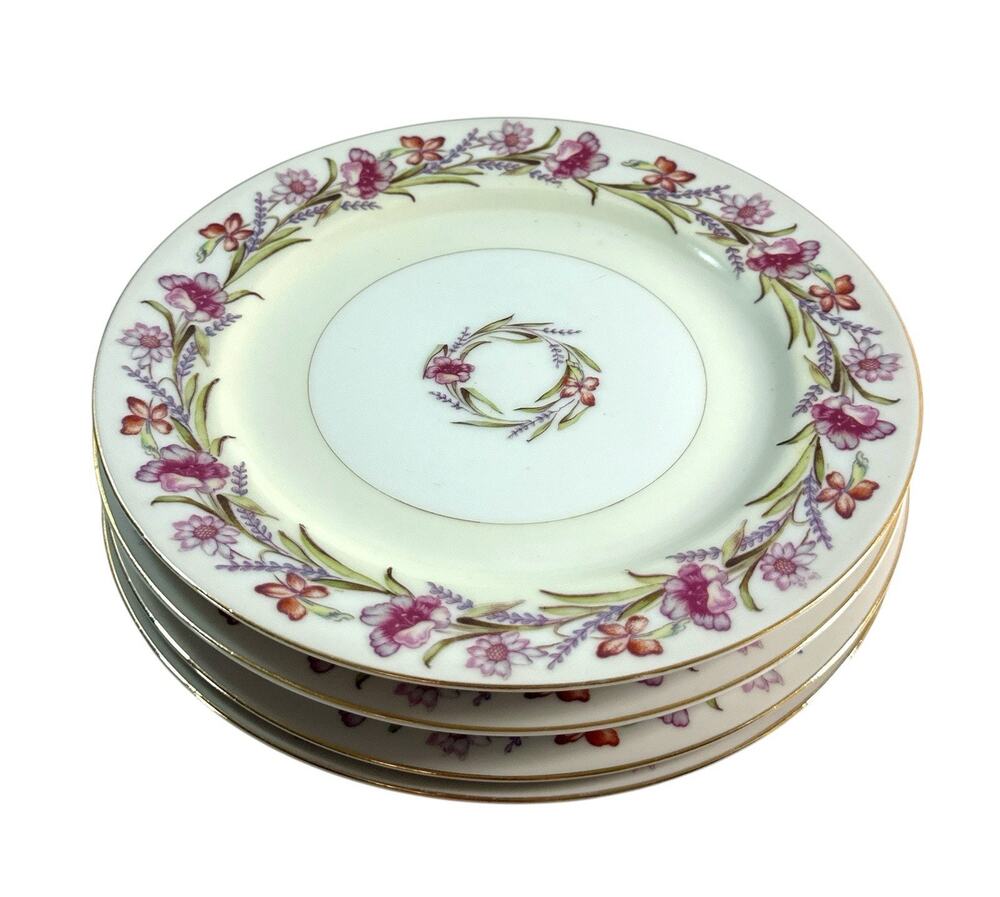 Set of 4 Aladdin Fine China Occupied Japan 7.5” Salad Plates Floral Gold Trim